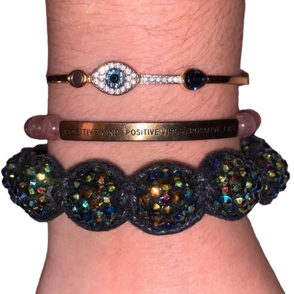 Black Green Iridescent Shamballa Adjustable Bracelet 💚🖤